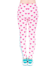 Pink Hearts Print High Waist Skinny Leggings