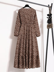 Floral Print Crew Neck Dress Boho Long Sleeve Dress
