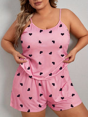 Heart Print Scoop Neck Cami Top & Shorts Pajama Set