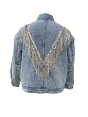 Solid Button Long Sleeve Denim Jacket