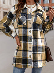 Plaid Flap Pocket Jacket Casual Long Sleeve Jacket Women's Clothing