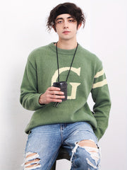 Men's ''G'' Pattern Sweater Warm Knit Pullover