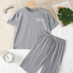 2pcs Boys Teen Letter Graphic T shirt & Shorts Pajama Set