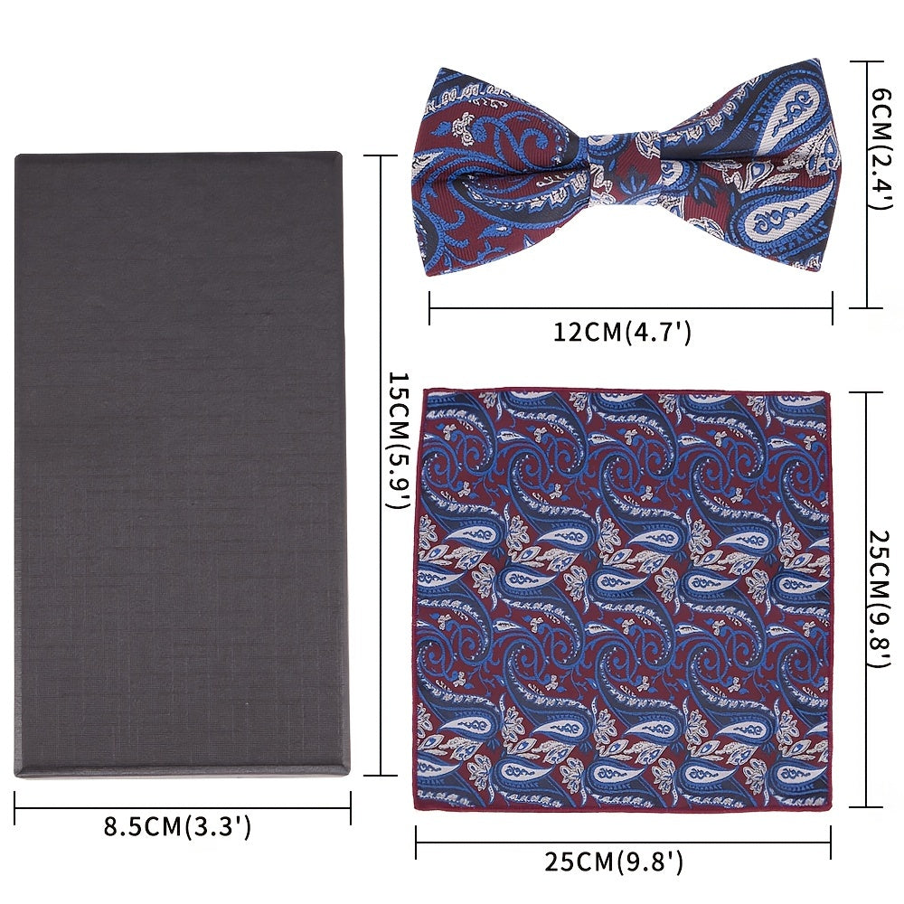 Men's Paisley Bow Tie Pocket Square Set Jacquard Fabric Wedding Formal