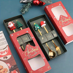 Christmas Spoon Set Cutlery Dessert Spoon And Fork Santa Hat Christmas Tree Gift
