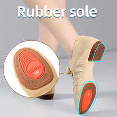 Women's Jazz Dance Shoes Soft Sole Breathable Lace Up Chunky Block