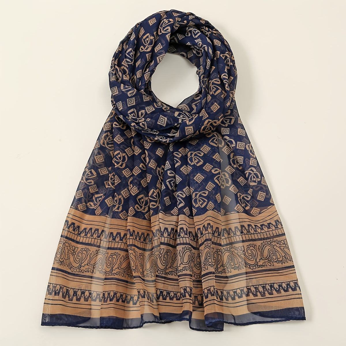 Chiffon Silk Scarf Dark Classical Print Vintage Shawl Women Neck Wrap Headscarf