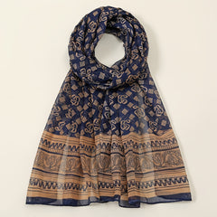 Chiffon Silk Scarf Dark Classical Print Vintage Shawl Women Neck Wrap Headscarf