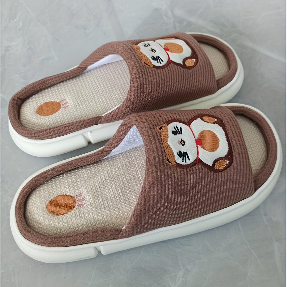 Embroidered Cat Pattern House Slippers For Men