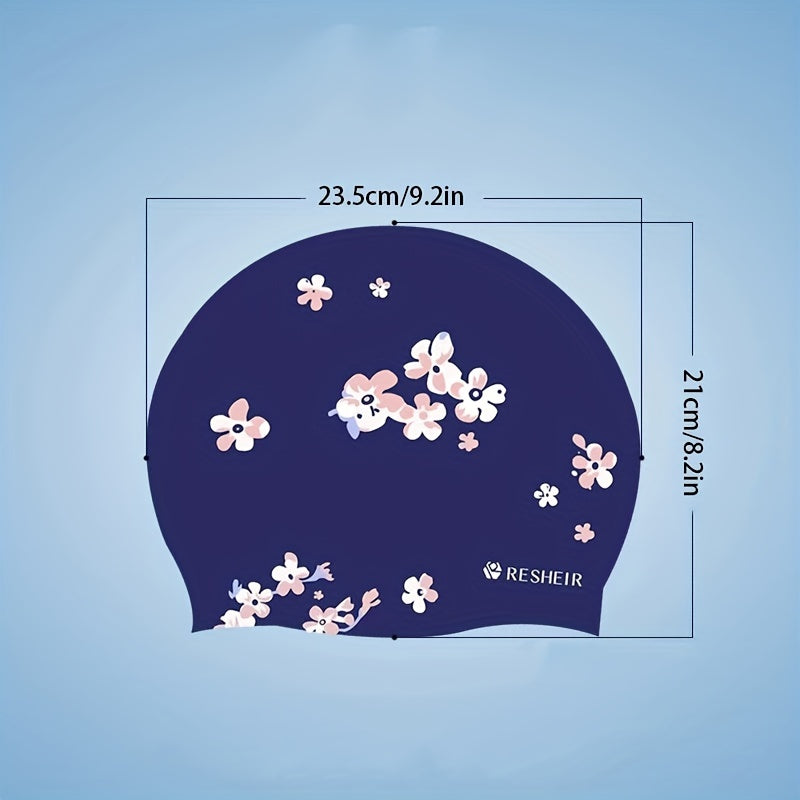 Adults Silicone Waterproof Swim Cap Flower Print for Women