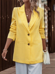 Solid Button Lapel Neck Blazer for Office & Work Women's Clothing