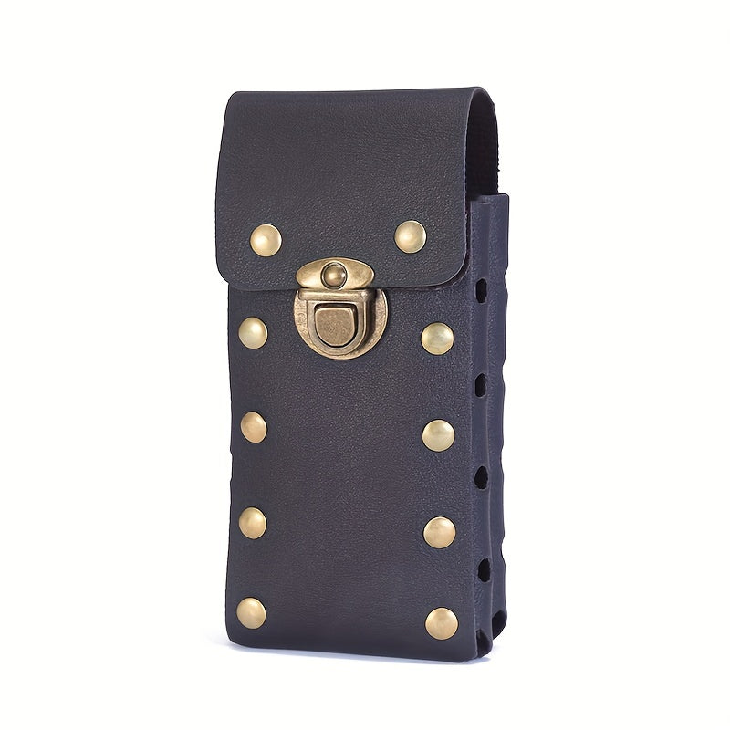 Men's PU Leather Waist Bag Double Layer Outdoor Sports
