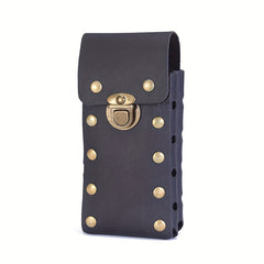 Men's PU Leather Waist Bag Double Layer Outdoor Sports