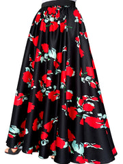 Women's Pleated Geo Print High Rise Maxi Skirt