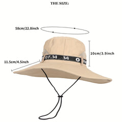 Khaki Wide Brim Bucket Hat Drawstring UV Protection Mesh Breathable Sun Hat