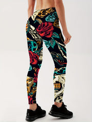 Skull Graphic Seamless Fitness Pants For Halloween High Elastic Leggings