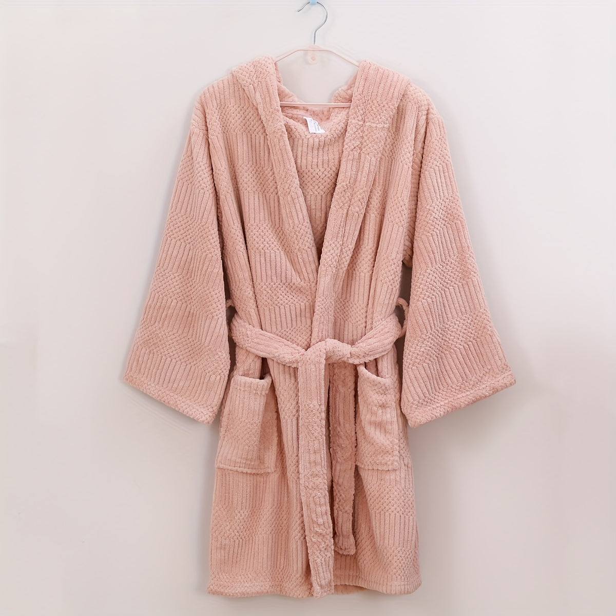 Soft Coral Fleece Bathrobe with Hood