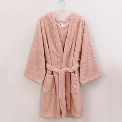 Soft Coral Fleece Bathrobe with Hood