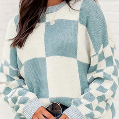 Colorblock Checker Print Sweater