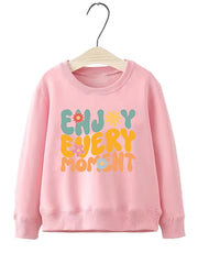 Cartoon 'Enjoy Every Moment' Pattern Sweatshirt For Girls