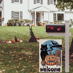 Halloween Garden Flag Burlap Spooky Ghost Pumpkin Cat Bat Moon Sign
