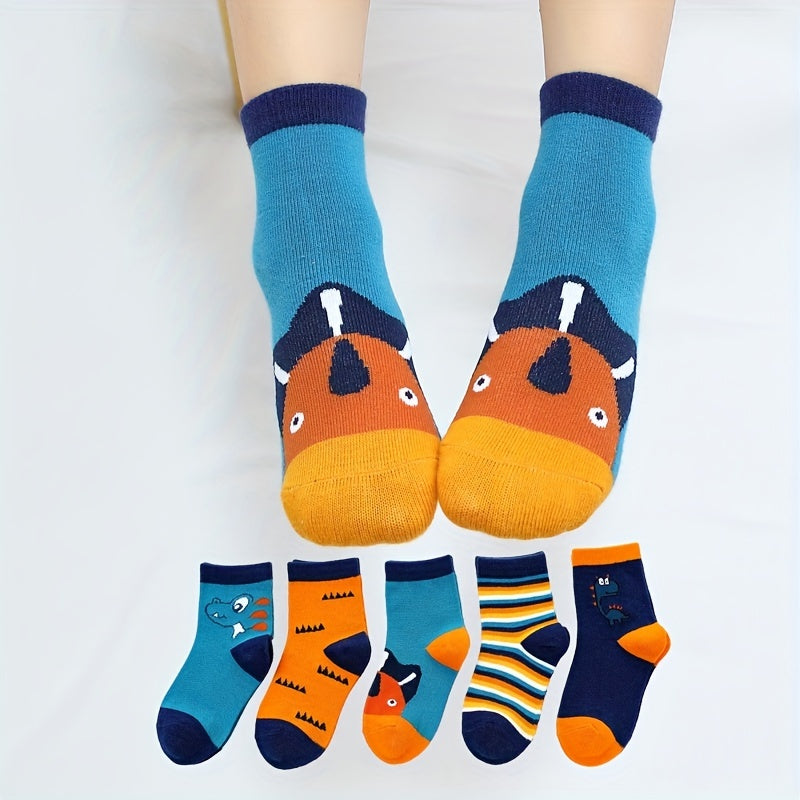 5 Pairs Kids Dinosaur Crew Socks, Ages 1-11