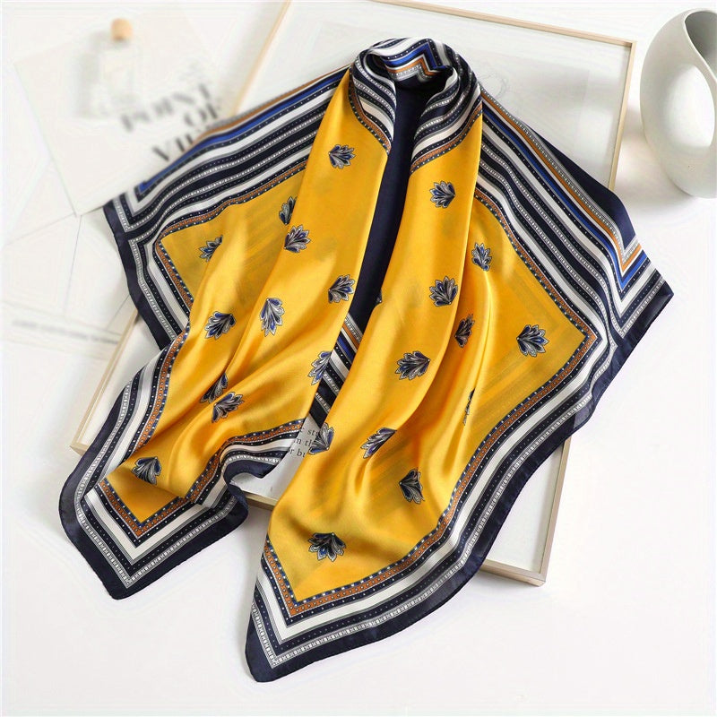 Striped Plaid Print Bandana Block Square Scarf Silk Shawl Classic Head Wraps