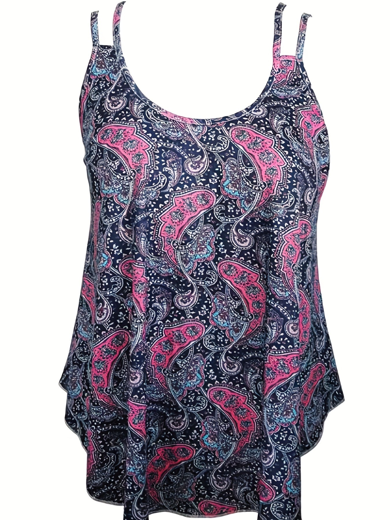 Paisley Print Boho Tank Top with Split Straps