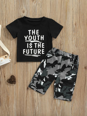 2pcs Baby Boys The Youth Is the Future T-shirt & Camo Shorts Set