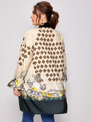 Blouse Women's Plus Tribal Print Lantern Sleeve Knot V Neck Tunic Top
