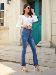 High Rise Flare Leg Jeans Stretchy Solid Bootcut Jeans