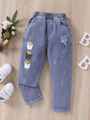 Boys Fries Print Ripped Jeans