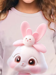Girls Bunny Print Pullover Comfy Tops Spring Gift Sports