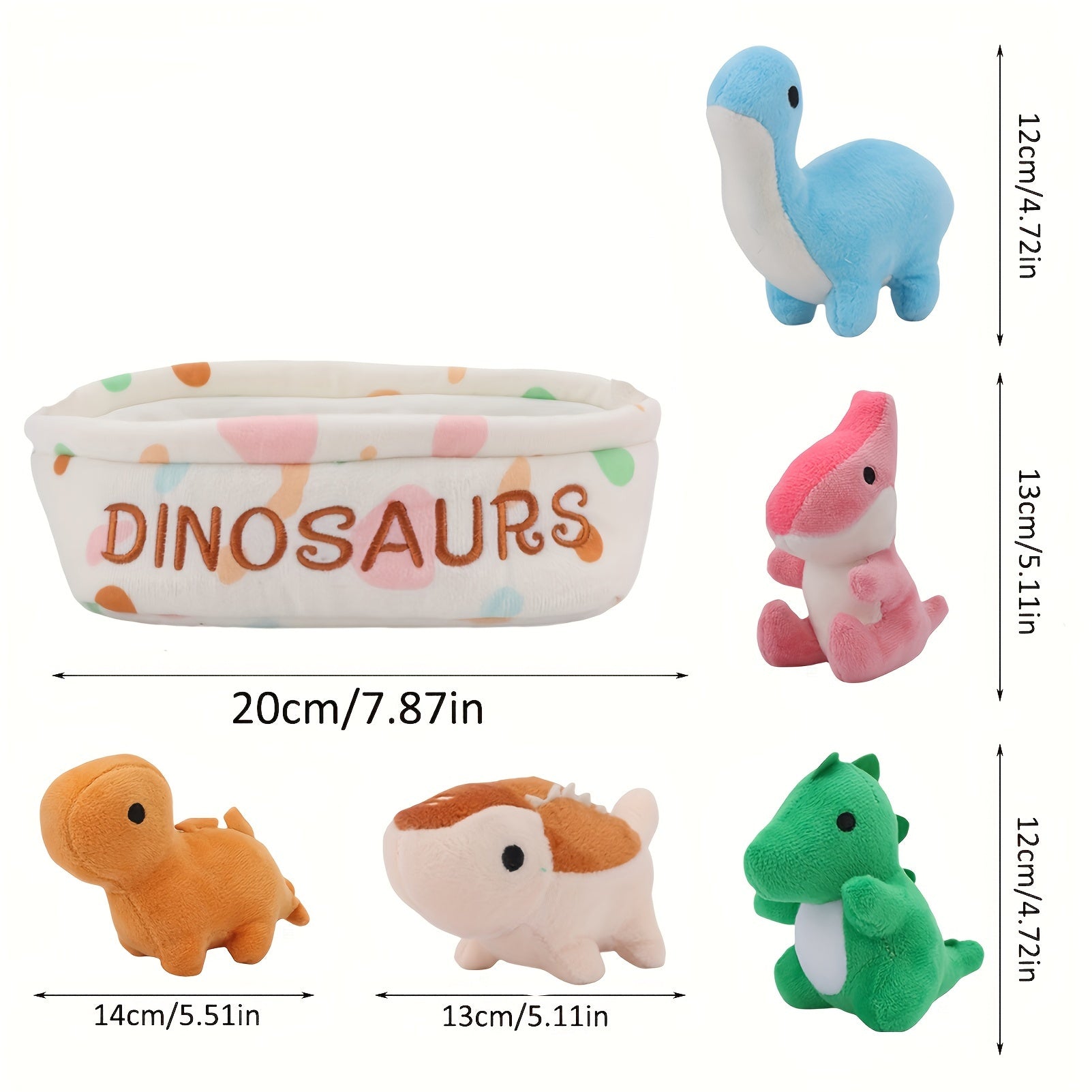 Cute Cat Dino Axolotl Plush Toy Set with Fruits & Basket