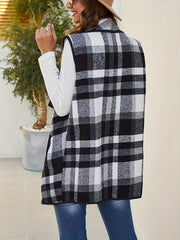 Plaid Print Open Front Vest