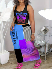 2 Piece Set Women's Crop Tank Top & Colorblock Maxi Skirt Outfits