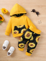 2pcs Baby Girls Hoodie Sweatshirt & Floral Pants Set Kids Clothes