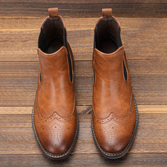 Men's Brogue Slip On Chelsea Boots Round Toe Ankle Boots