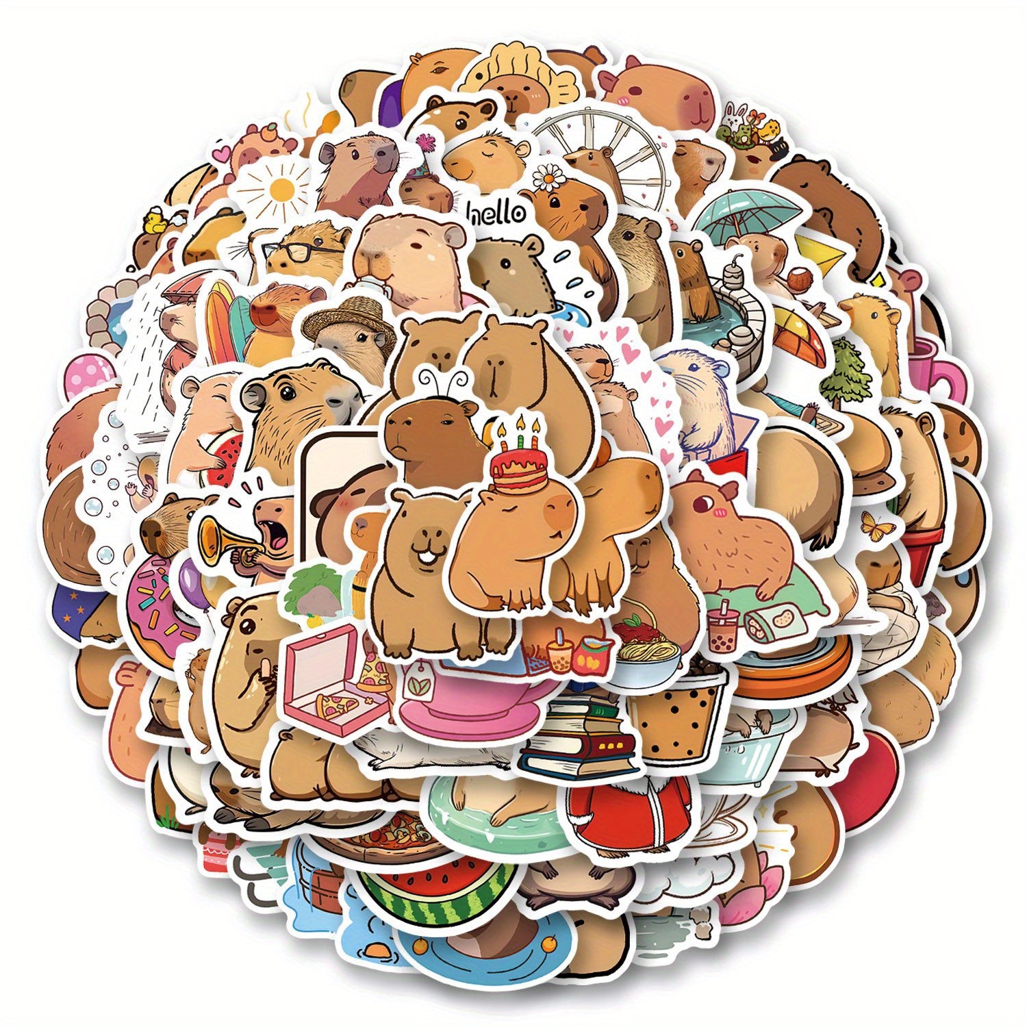 100pcs Capybara Stickers Waterproof Vinyl Decals for Laptops Phones Cars