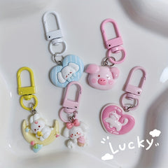 Animal Mini Keychain Pendant Rabbit Cat Keyring Earphone Case Decoration