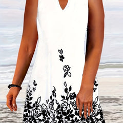 Floral Print Round Neck Cut Out Tank Dress