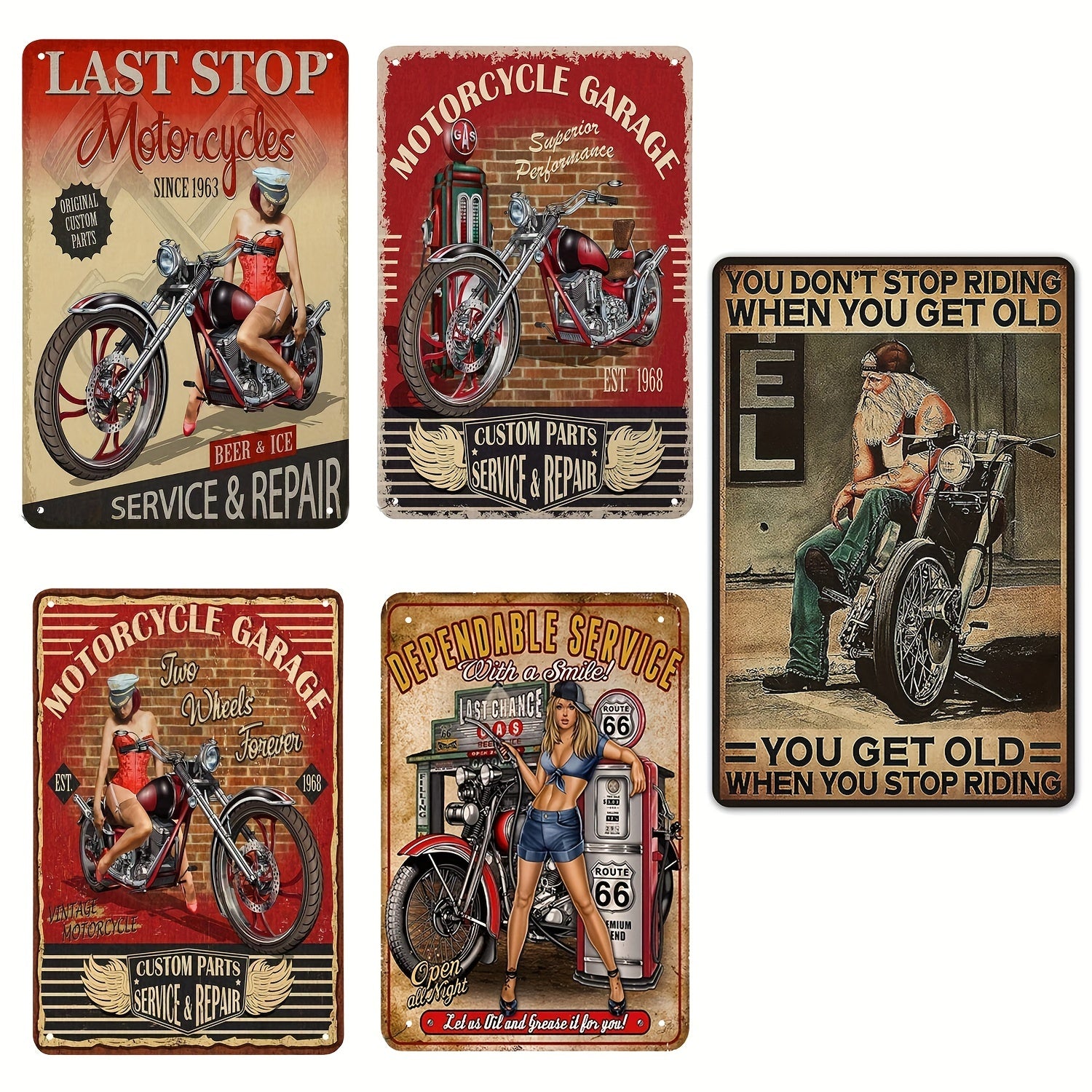 Vintage Metal Sign Pin Up Girl Motorcycle Tin Sign Motor Garage Red