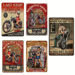 Vintage Metal Sign Pin Up Girl Motorcycle Tin Sign Motor Garage Red