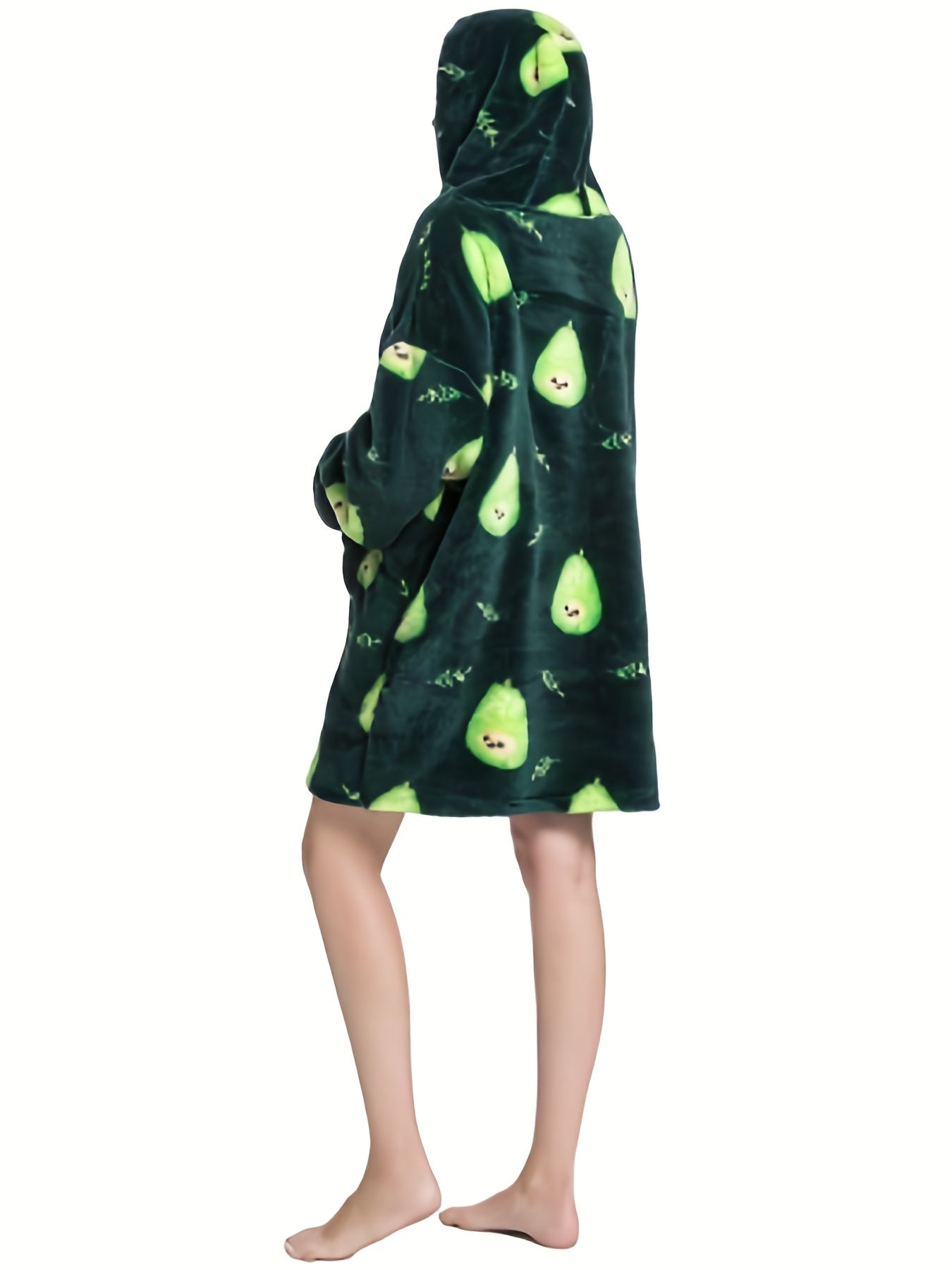 Avocado Pattern Sherpa Fleece Hooded Blanket Women's Nightgown