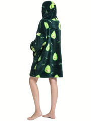 Avocado Pattern Sherpa Fleece Hooded Blanket Women's Nightgown