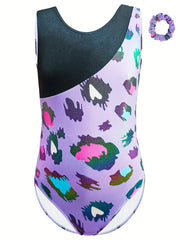 Leopard Print Gymnastics Practice Jumpsuit Romper Girls Yoga