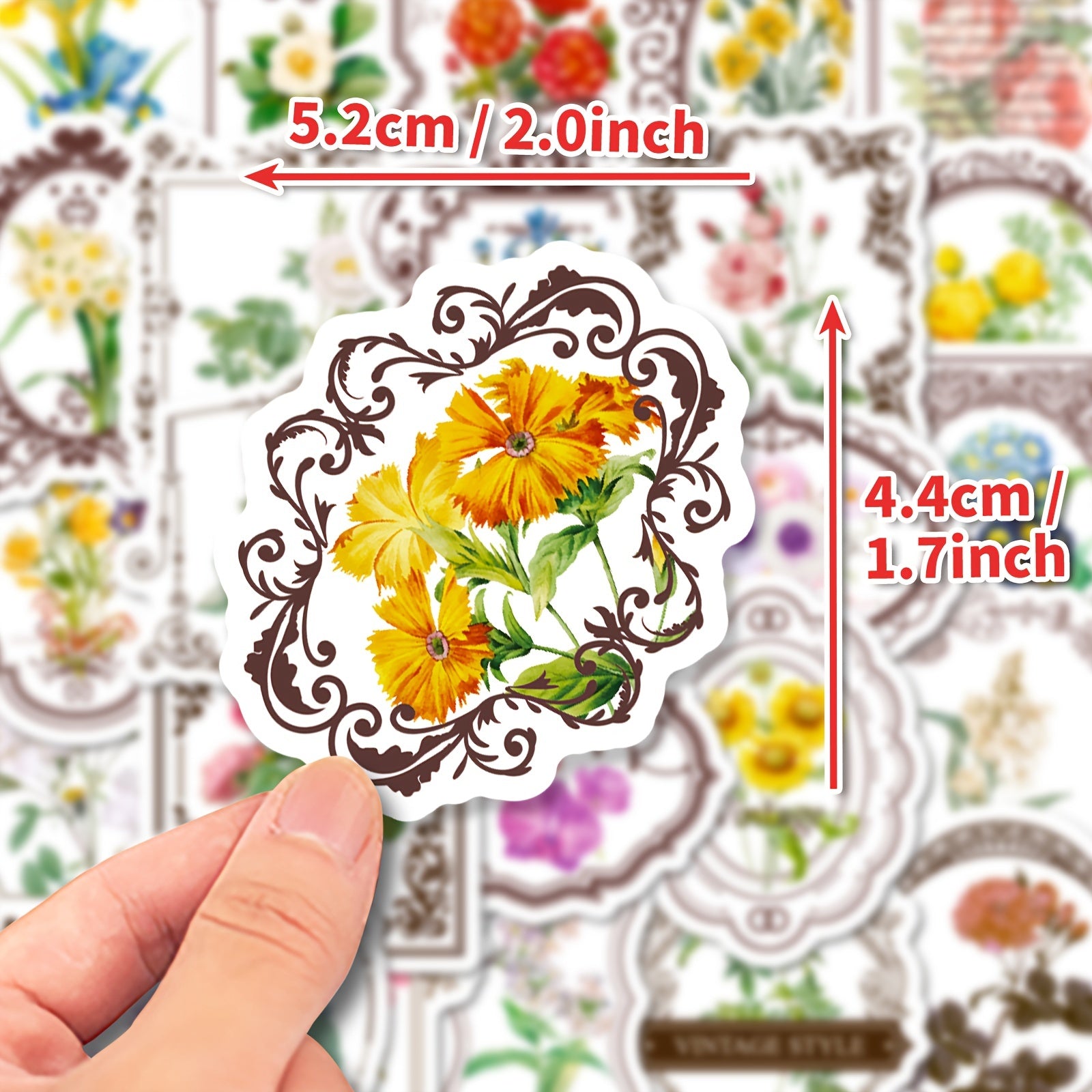 50pcs Retro Flower Stickers for Garden Diary Laptop Water Cup DIY Journal