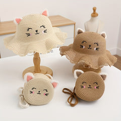 Summer Children's Straw Hat Female Embroidery Sunscreen Sun Hat Beach