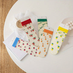 5 Pairs Fruit Floral Mesh Socks Sheer Mid Tube Stockings