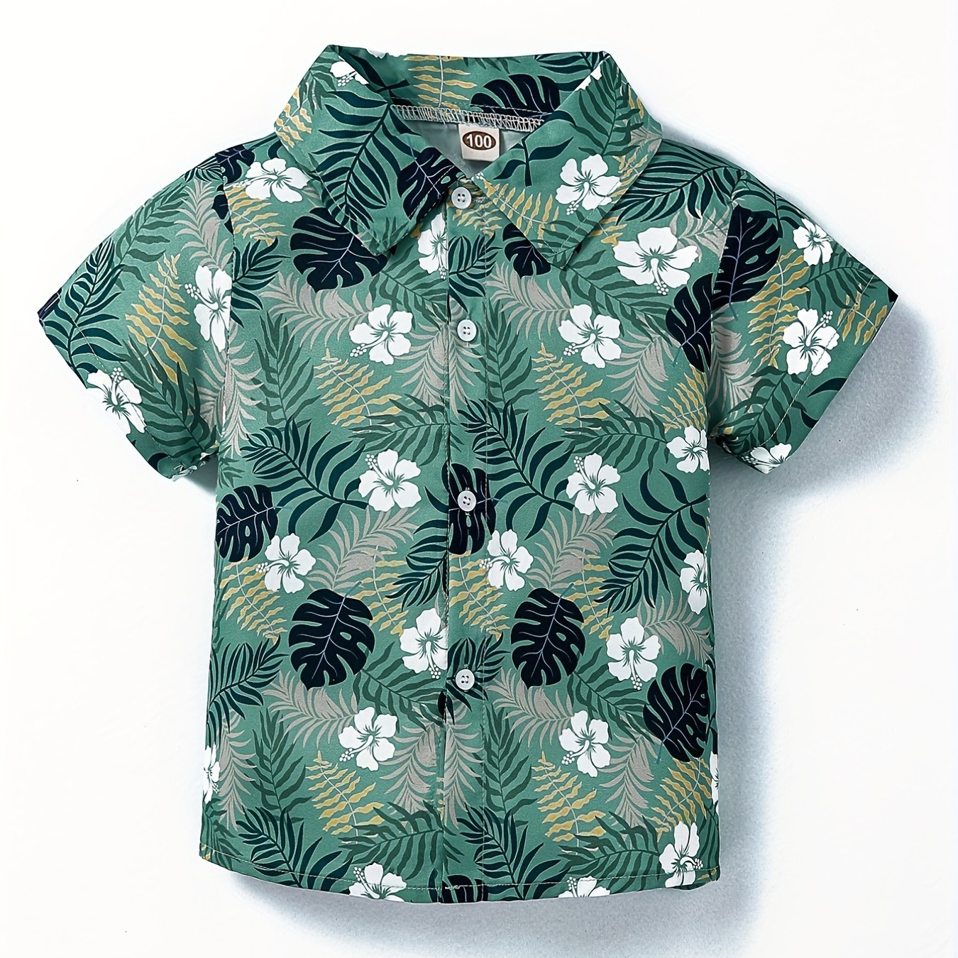 Boys Flower & Leaf Shirt Tops Short Sleeve Button Down Casual Summer